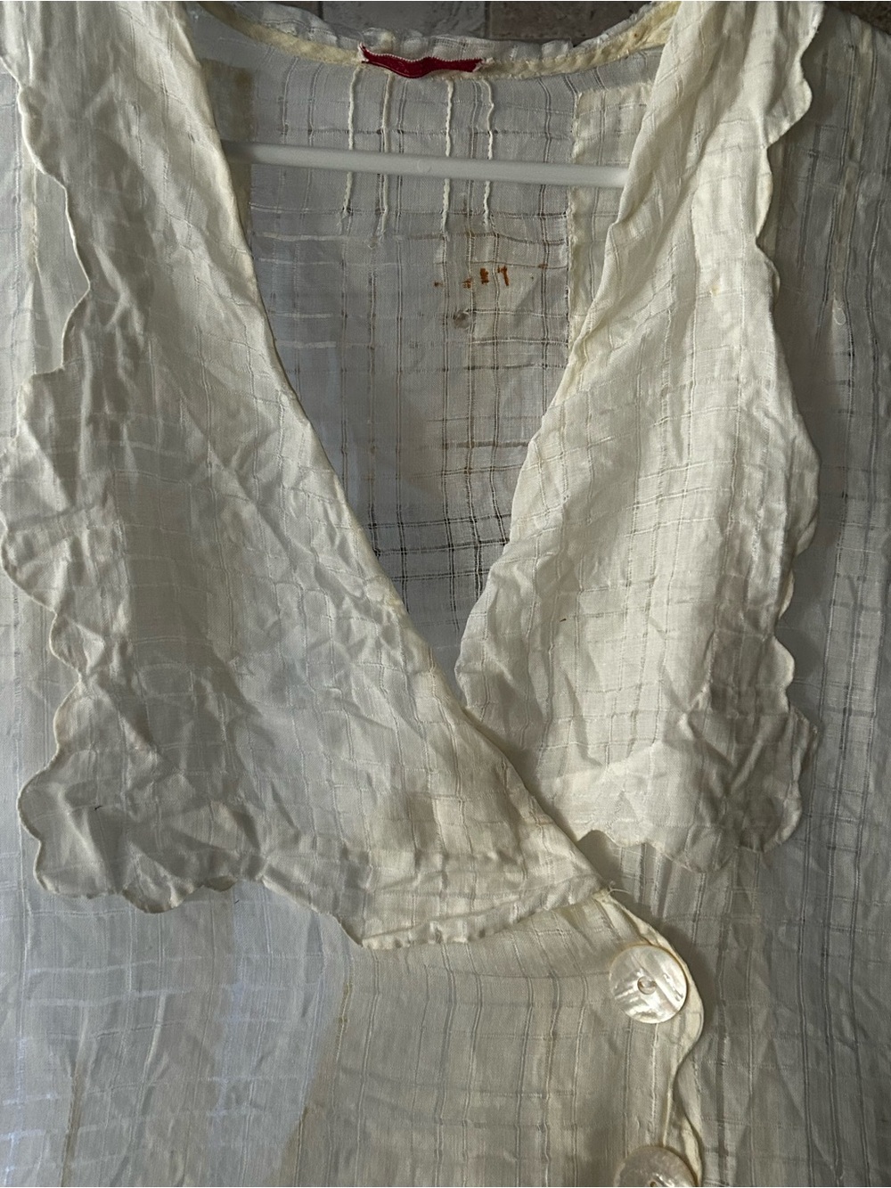 1930’s 1940’s Antique Cotton Lingerie Day Dress Sz M Cream MOP Buttons - Fair - Picture 8 of 12